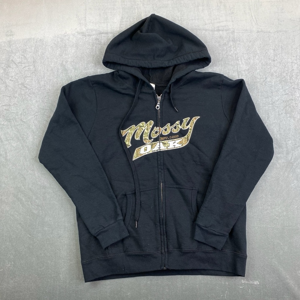 Mossy Oak‎ Camo Logo Zip Up Hoodie Black Gildan Heavy Blend Womens M